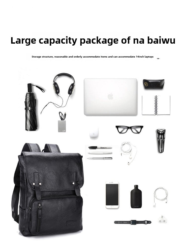 Trendy Men's Retro Backpack Trendy Cover Travel Business Bag Soft Leather Men's Backpack MB21080303 - SJB-DIAMOND ELITES