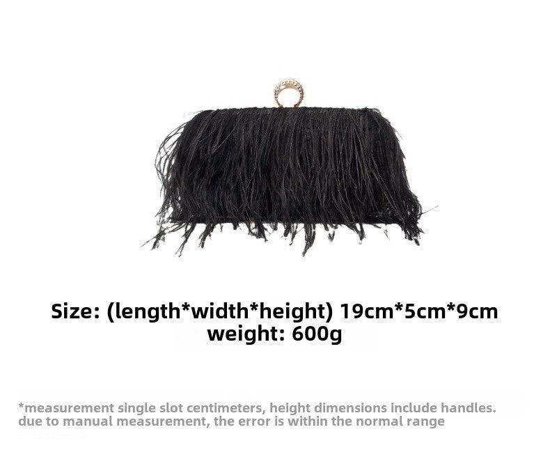 Elegant Ostrich Hair Ring Box – Small Square Bag with Chain Crossbody Shoulder Velvet Evening Clutch Purse, Perfect for Dinner, Casual Outings, Party Events, and Prom Nights - SJB-DIAMOND ELITES