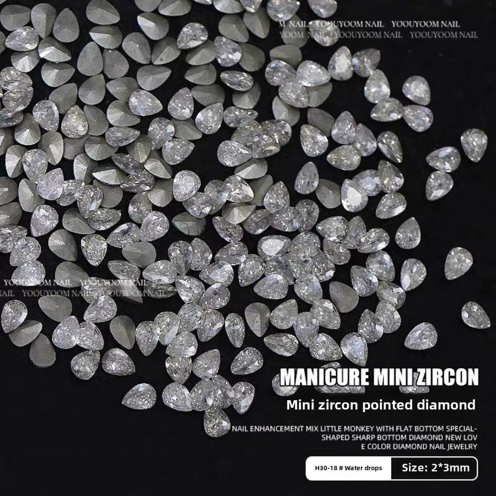 1061 Mini 1.5 * 3 rhombus zircon nail diamond, small flat bottom micro zirconium horse eye nail jewelry for press on nails