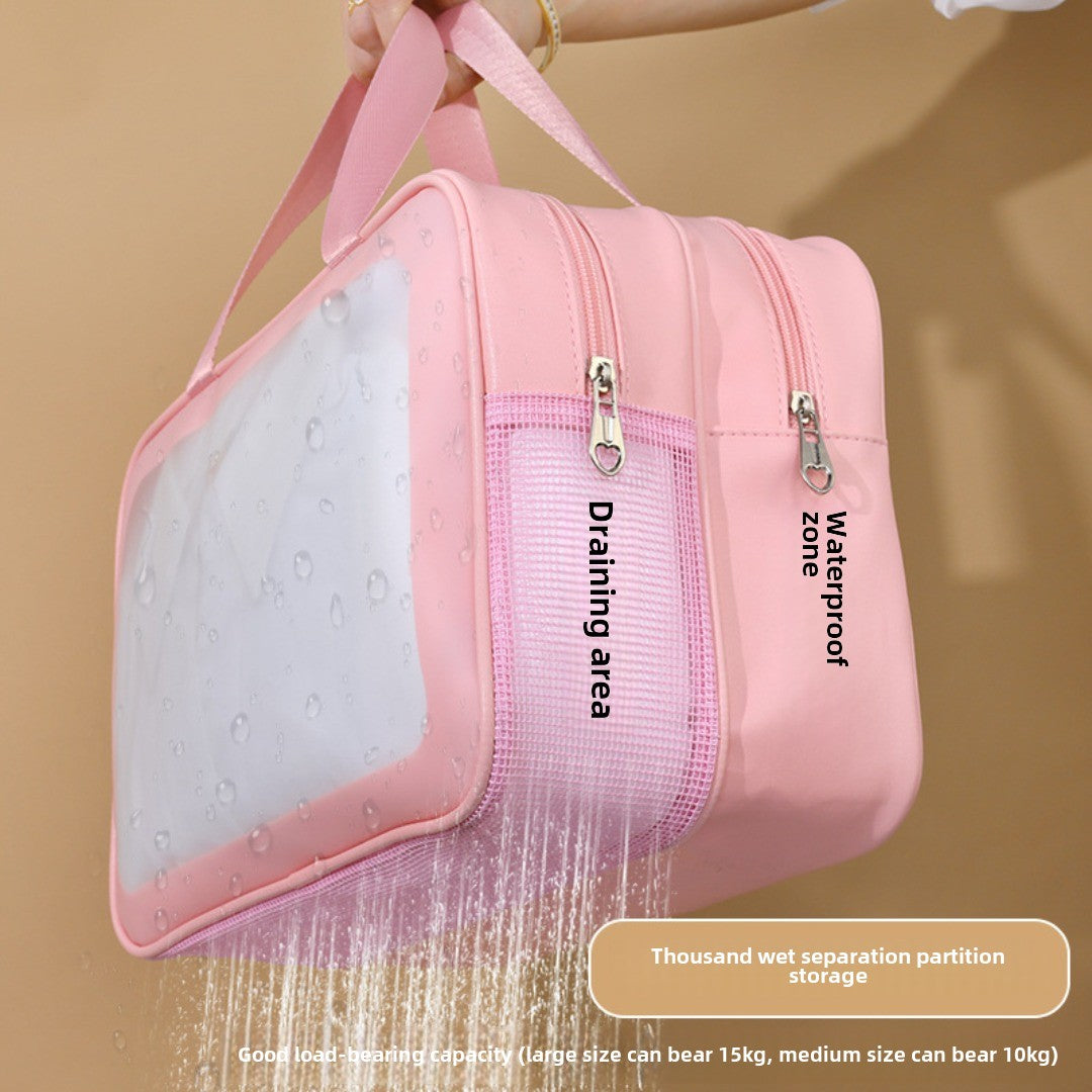 Dry & Wet Separation PVC Transparent Beach Bag – Double-Layer Portable Travel Toiletry Bag with Compartments for Makeup & Cosmetic Storage, Ideal for Organizing on-the-Go - SJB-DIAMOND ELITES