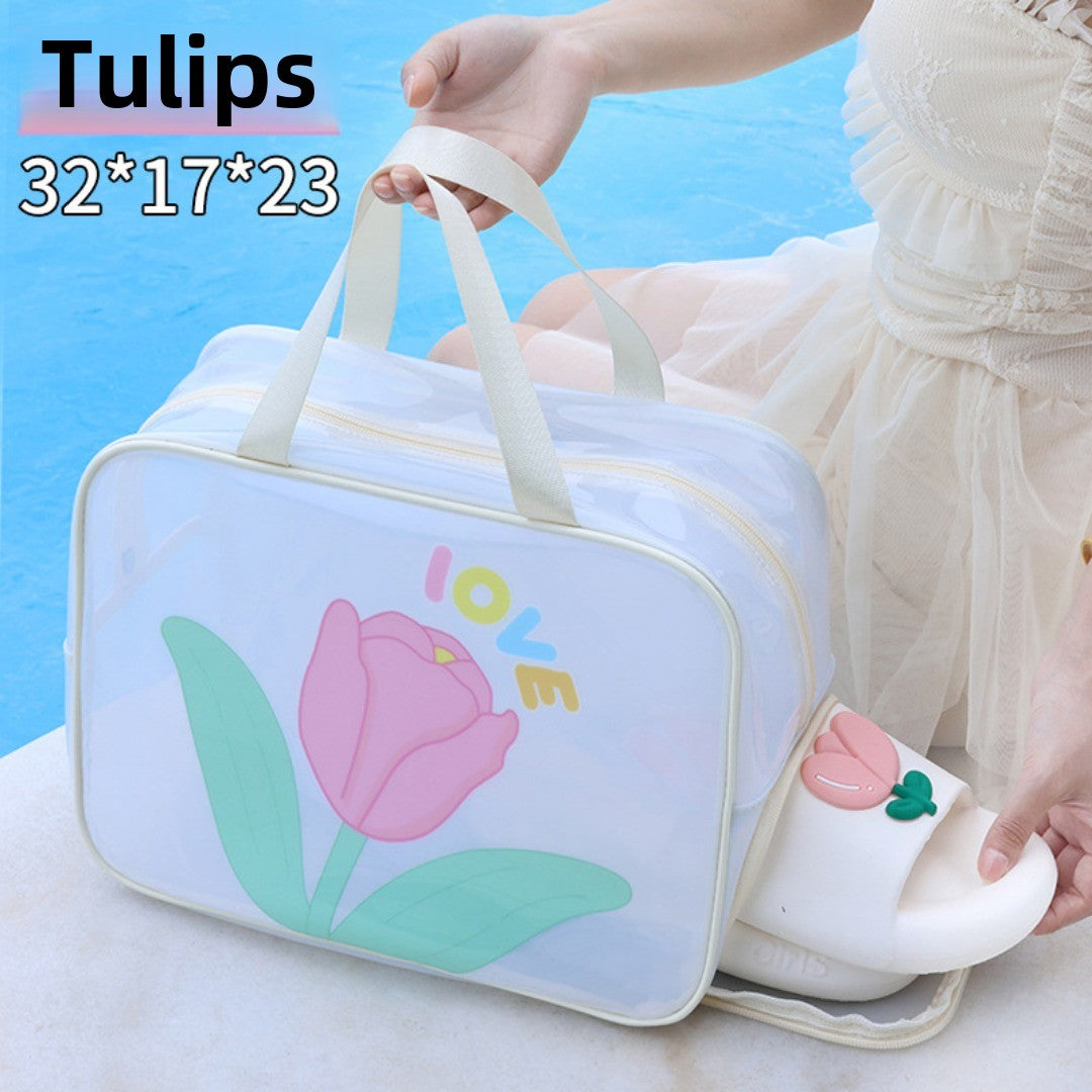 Dry & Wet Separation PVC Transparent Beach Bag – Double-Layer Portable Travel Toiletry Bag with Compartments for Makeup & Cosmetic Storage, Ideal for Organizing on-the-Go - SJB-DIAMOND ELITES