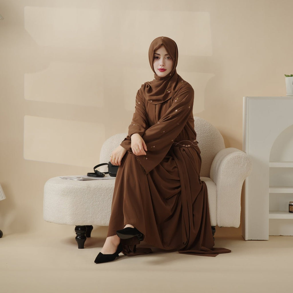 Tulip Embroidery Open Abaya 4-Piece Set (MOA051) - SJB-DIAMOND ELITES
