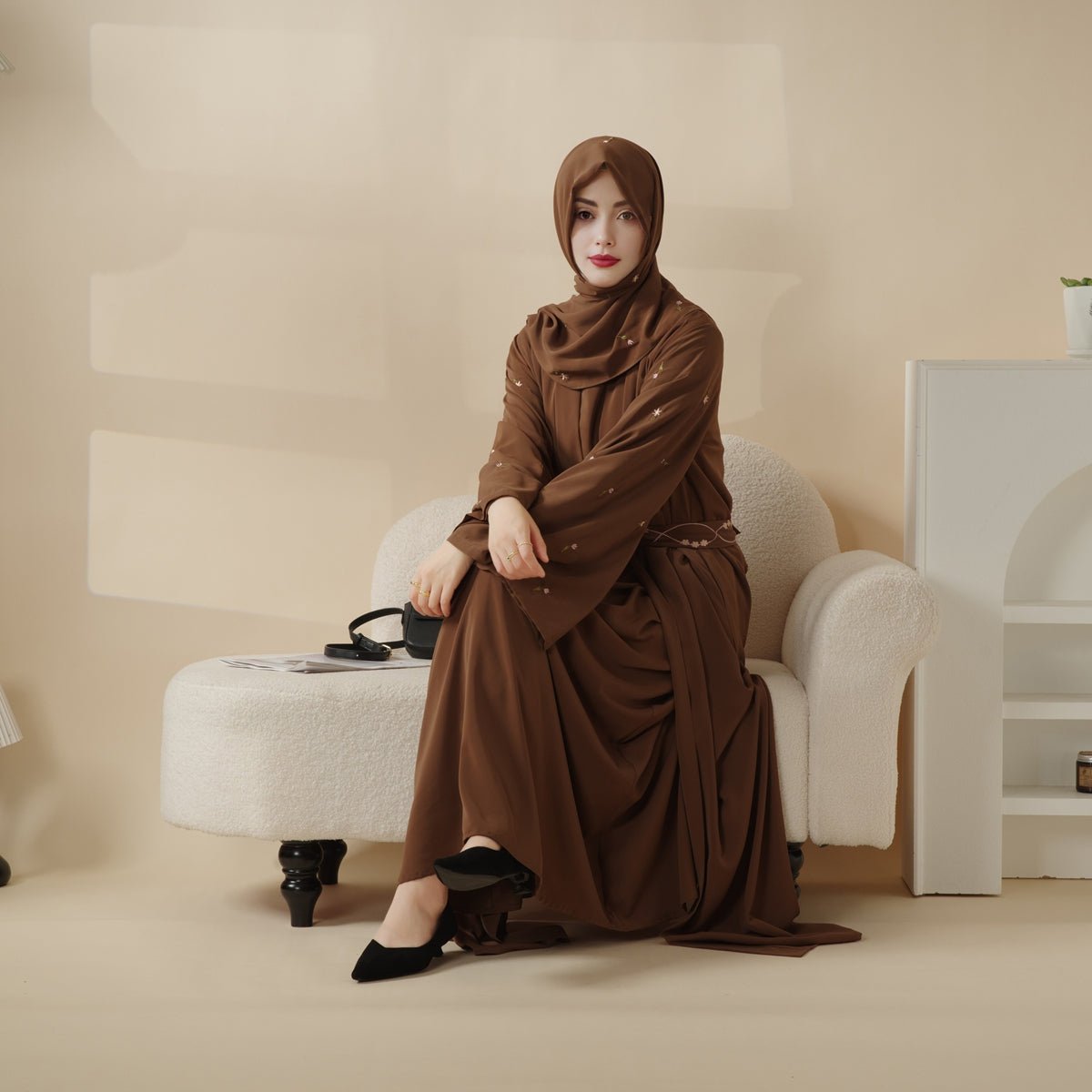 Tulip Embroidery Open Abaya 4-Piece Set (MOA051) - SJB-DIAMOND ELITES