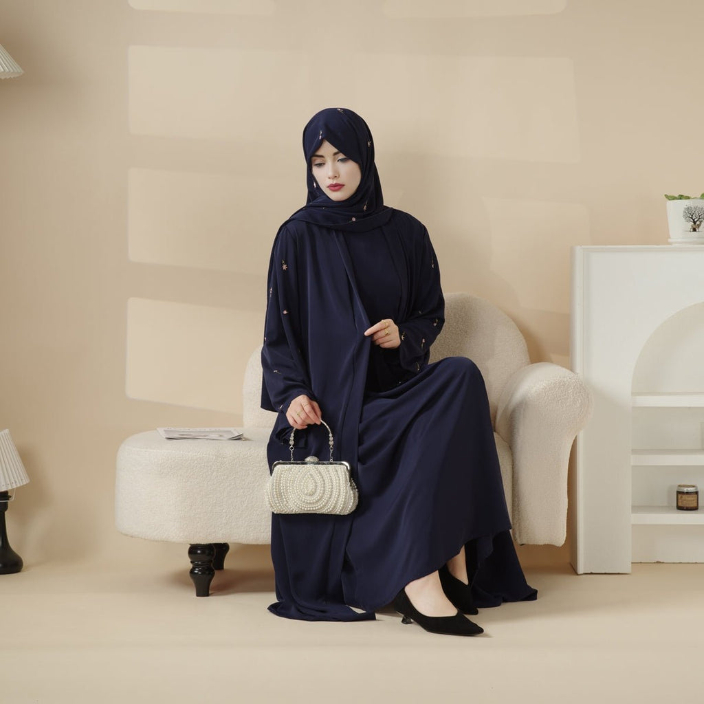 Tulip Embroidery Open Abaya 4-Piece Set (MOA051) - SJB-DIAMOND ELITES