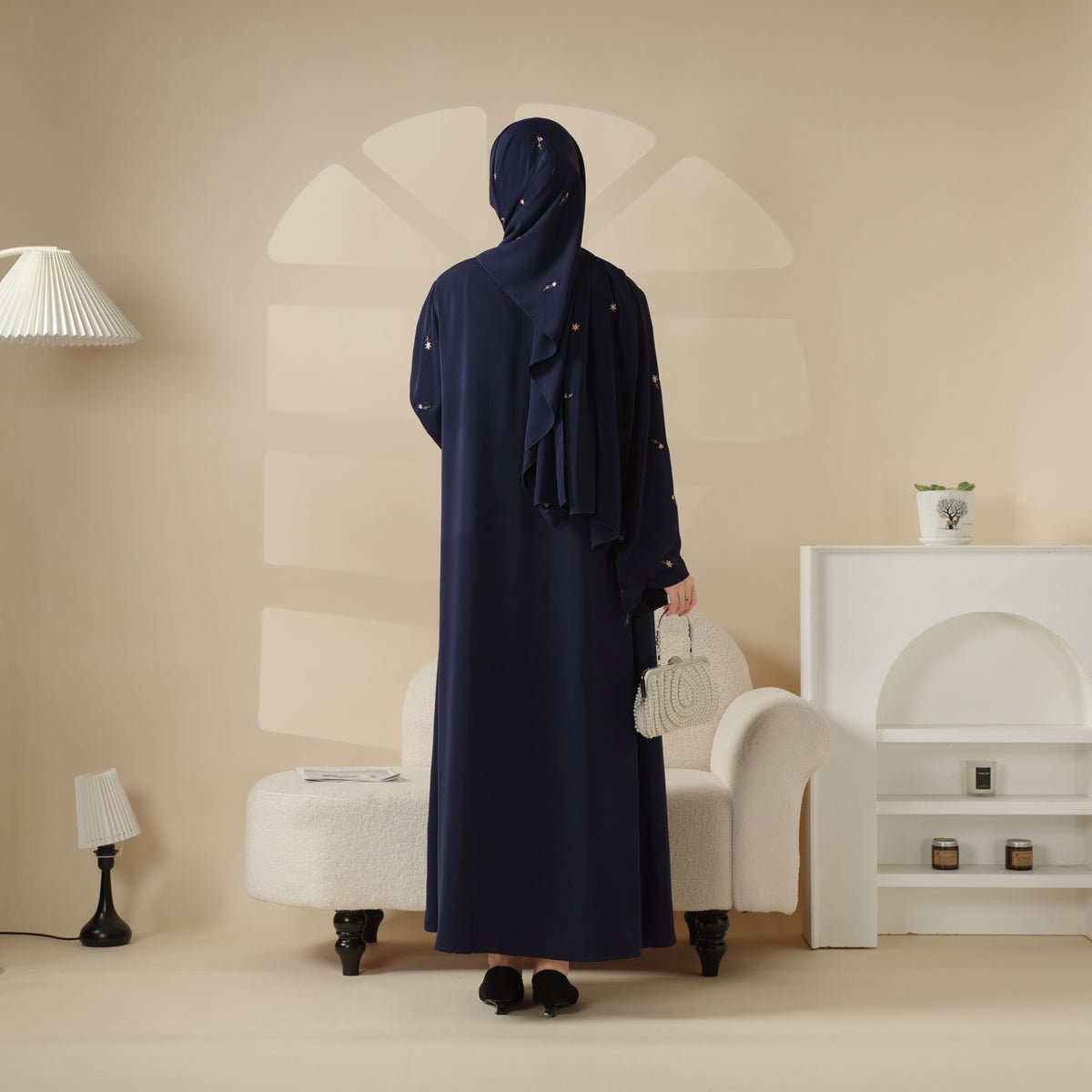Tulip Embroidery Open Abaya 4-Piece Set (MOA051) - SJB-DIAMOND ELITES