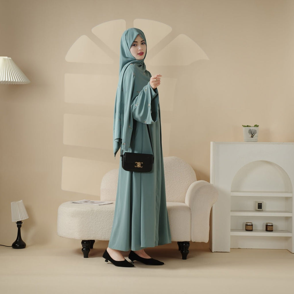 Tulip Embroidery Open Abaya 4-Piece Set (MOA051) - SJB-DIAMOND ELITES