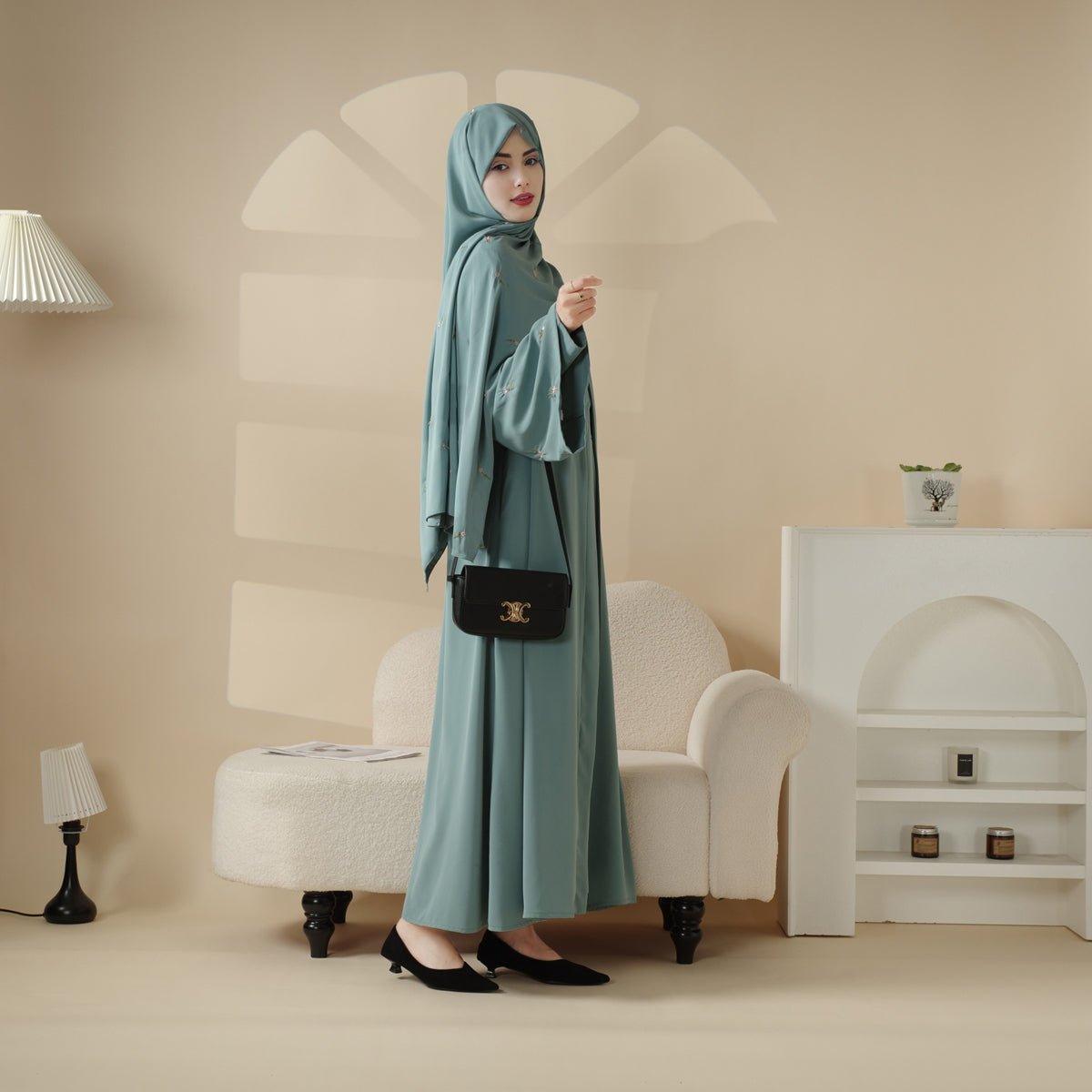 Tulip Embroidery Open Abaya 4-Piece Set (MOA051) - SJB-DIAMOND ELITES
