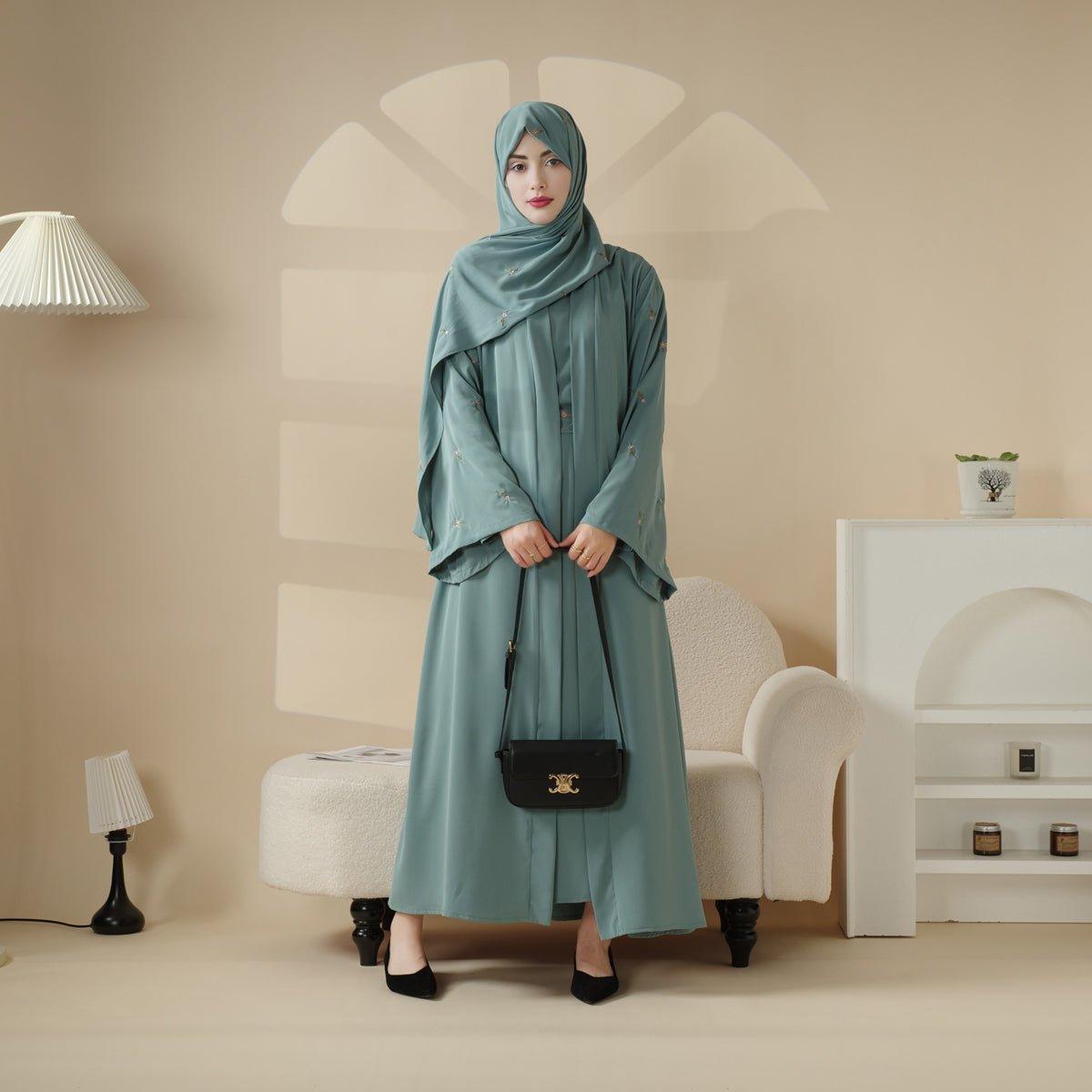 Tulip Embroidery Open Abaya 4-Piece Set (MOA051) - SJB-DIAMOND ELITES
