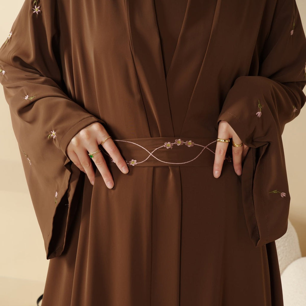 Tulip Embroidery Open Abaya 4-Piece Set (MOA051) - SJB-DIAMOND ELITES