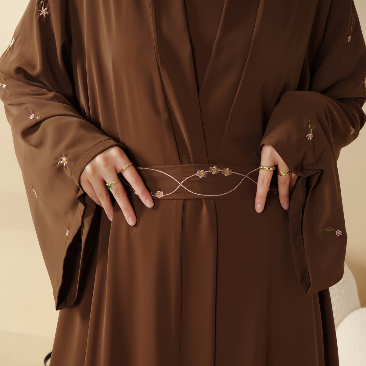 Tulip Embroidery Open Abaya 4-Piece Set (MOA051) - SJB-DIAMOND ELITES