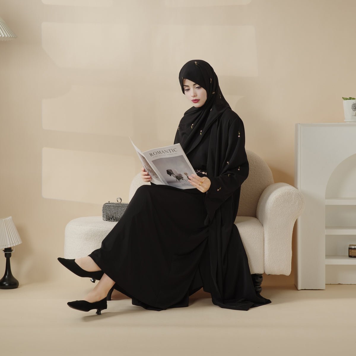 Tulip Embroidery Open Abaya 4-Piece Set (MOA051) - SJB-DIAMOND ELITES