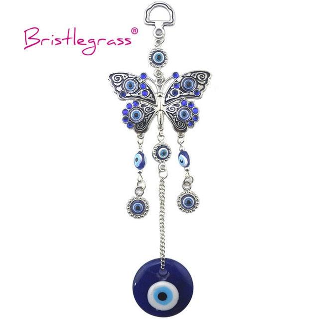 Turkish Blue Evil Eye Rhinestone Butterfly Amulet with Blue Rhinestone Car Charm Rear View Mirror Wall Hanging Protection Lucky Charms Wall Hanging Pendant Protection  Home Decor Blessing Gift Stevvex
