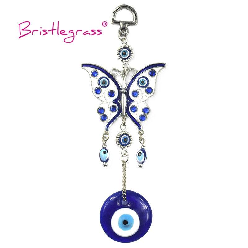 Turkish Blue Evil Eye Rhinestone Butterfly Amulet with Blue Rhinestone Car Charm Rear View Mirror Wall Hanging Protection Lucky Charms Wall Hanging Pendant Protection  Home Decor Blessing Gift Stevvex