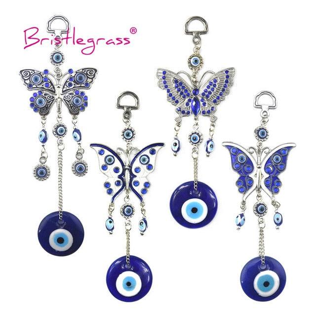Turkish Blue Evil Eye Rhinestone Butterfly Amulet with Blue Rhinestone Car Charm Rear View Mirror Wall Hanging Protection Lucky Charms Wall Hanging Pendant Protection  Home Decor Blessing Gift Stevvex
