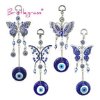 Turkish Blue Evil Eye Rhinestone Butterfly Amulet with Blue Rhinestone Car Charm Rear View Mirror Wall Hanging Protection Lucky Charms Wall Hanging Pendant Protection  Home Decor Blessing Gift Stevvex