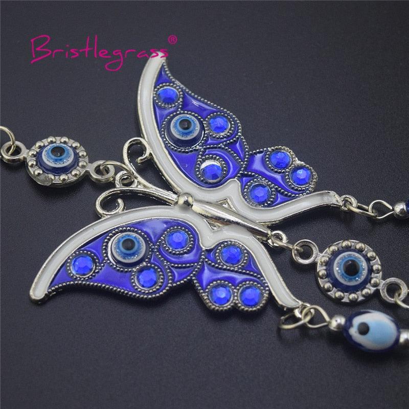 Turkish Blue Evil Eye Rhinestone Butterfly Amulet with Blue Rhinestone Car Charm Rear View Mirror Wall Hanging Protection Lucky Charms Wall Hanging Pendant Protection  Home Decor Blessing Gift Stevvex