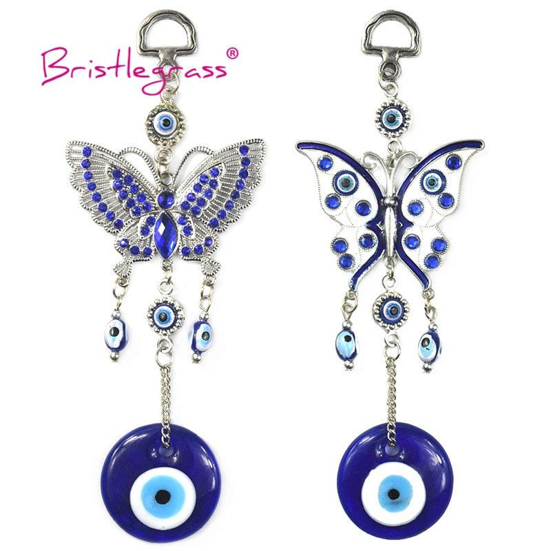 Turkish Blue Evil Eye Rhinestone Butterfly Amulet with Blue Rhinestone Car Charm Rear View Mirror Wall Hanging Protection Lucky Charms Wall Hanging Pendant Protection  Home Decor Blessing Gift Stevvex