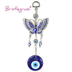 Turkish Blue Evil Eye Rhinestone Butterfly Amulet with Blue Rhinestone Car Charm Rear View Mirror Wall Hanging Protection Lucky Charms Wall Hanging Pendant Protection  Home Decor Blessing Gift Stevvex