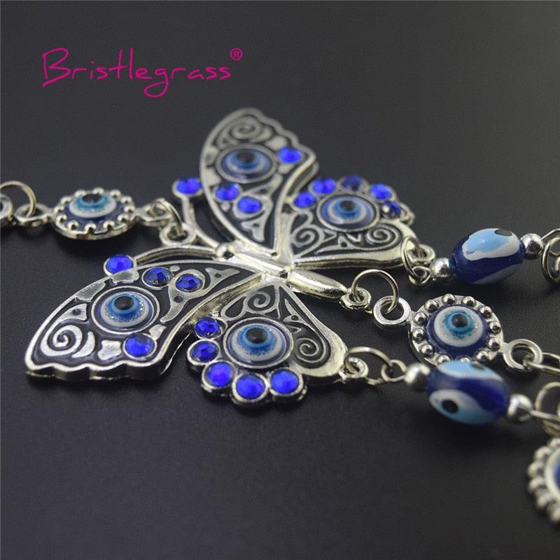 Turkish Blue Evil Eye Rhinestone Butterfly Amulet with Blue Rhinestone Car Charm Rear View Mirror Wall Hanging Protection Lucky Charms Wall Hanging Pendant Protection  Home Decor Blessing Gift Stevvex