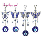 Turkish Blue Evil Eye Rhinestone Butterfly Amulet with Blue Rhinestone Car Charm Rear View Mirror Wall Hanging Protection Lucky Charms Wall Hanging Pendant Protection  Home Decor Blessing Gift Stevvex