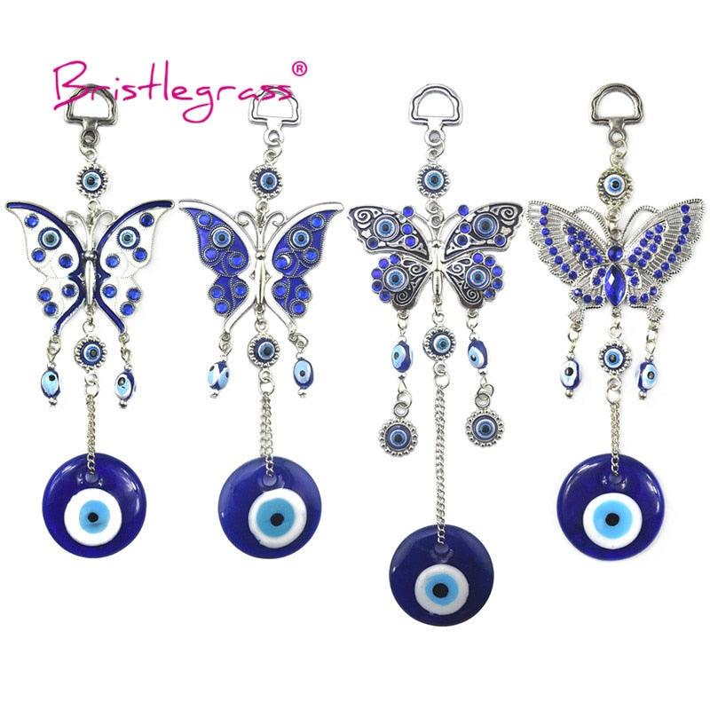 Turkish Blue Evil Eye Rhinestone Butterfly Amulet with Blue Rhinestone Car Charm Rear View Mirror Wall Hanging Protection Lucky Charms Wall Hanging Pendant Protection  Home Decor Blessing Gift Stevvex