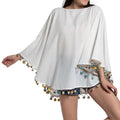 Turkish Cotton Pom Pom Tunic Beach Cover Up One Size Resort Swim Cover BandsCo Straps