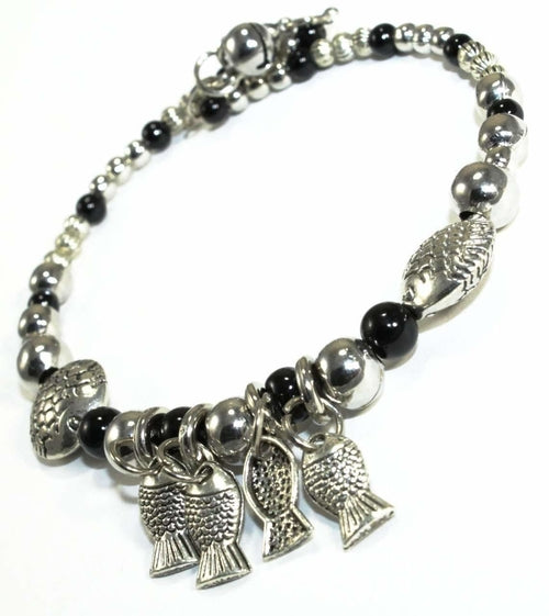 Turquoise Beaded Fish Charm Bracelet For Women Adjustable
