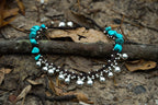 Turquoise Beaded Silver Bell Boho Anklet Adjustable Chain