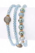 Turquoise Crystal Stretch Bracelet Set Boho Stackable