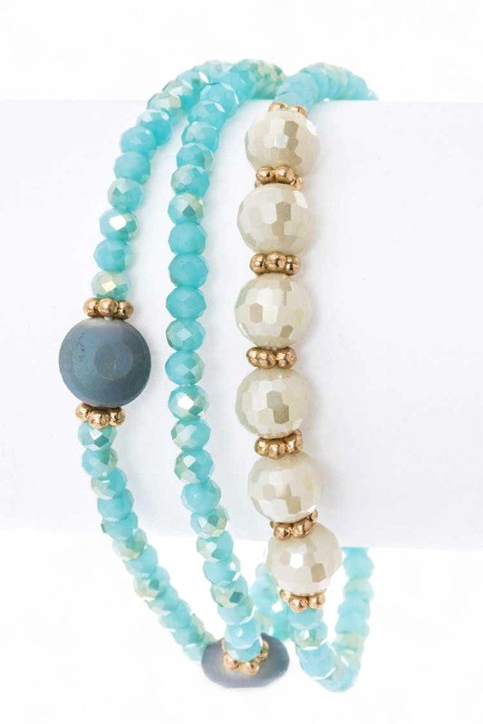Turquoise Crystal Stretch Bracelet Set Boho Stackable