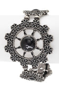 Turquoise Flower Engraved Western Bracelet Silver Style