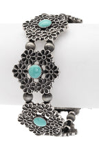Turquoise Flower Engraved Western Bracelet Silver Style