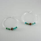 Turquoise Hematite Sterling Silver Boho Hoop Earrings