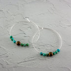 Turquoise Hematite Sterling Silver Boho Hoop Earrings