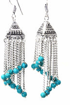 Turquoise Marbled Bead Chandelier Dangle Earrings 3 Inch