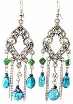 Turquoise Marbled Bead Filigree Boho Chandelier Earrings