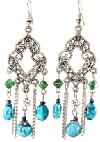 Turquoise Marbled Bead Filigree Boho Chandelier Earrings