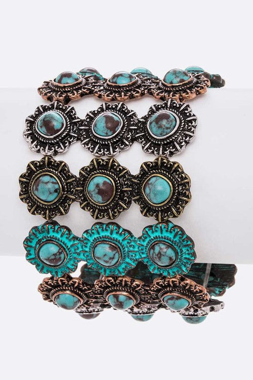 Turquoise Mix Tone Stone Western Cuff Bracelet Adjustable
