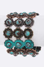 Turquoise Mix Tone Stone Western Cuff Bracelet Adjustable