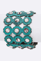 Turquoise Mix Tone Stone Western Cuff Bracelet Adjustable