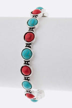 Turquoise Red Stone Pave Adjustable Cuff Silver Bracelet