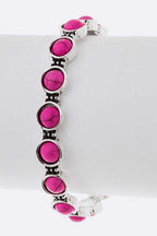 Turquoise Red Stone Pave Adjustable Cuff Silver Bracelet