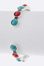 Turquoise Red Stone Pave Adjustable Cuff Silver Bracelet