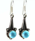 Turquoise Round Stone Drop Earrings Sterling Style