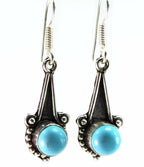 Turquoise Round Stone Drop Earrings Sterling Style