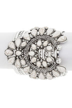 Turquoise Squash Blossom Stone Cuff Silver Bracelet