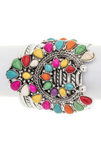 Turquoise Squash Blossom Stone Cuff Silver Bracelet
