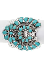 Turquoise Squash Blossom Stone Cuff Silver Bracelet