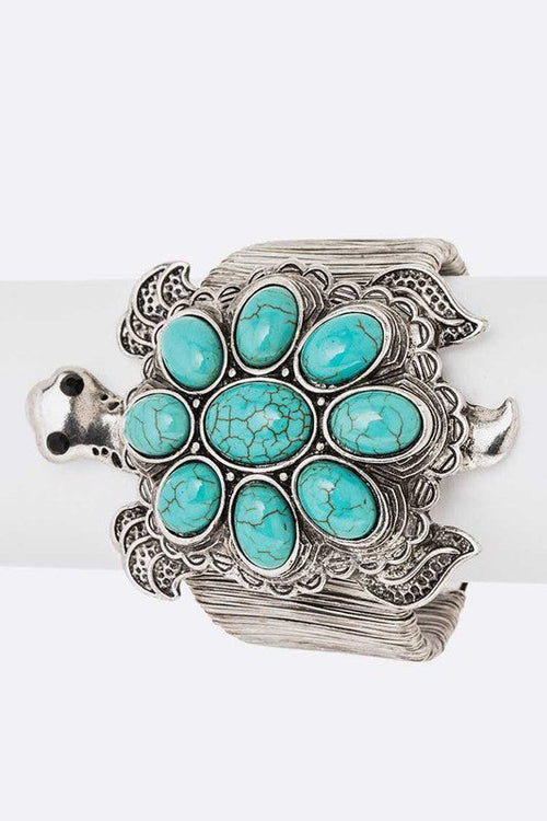 Turquoise Statement Cuff Bracelet Boho Silver Accent
