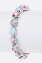 Turquoise Stone Bead Stretch Bracelet Gold Plated Accent